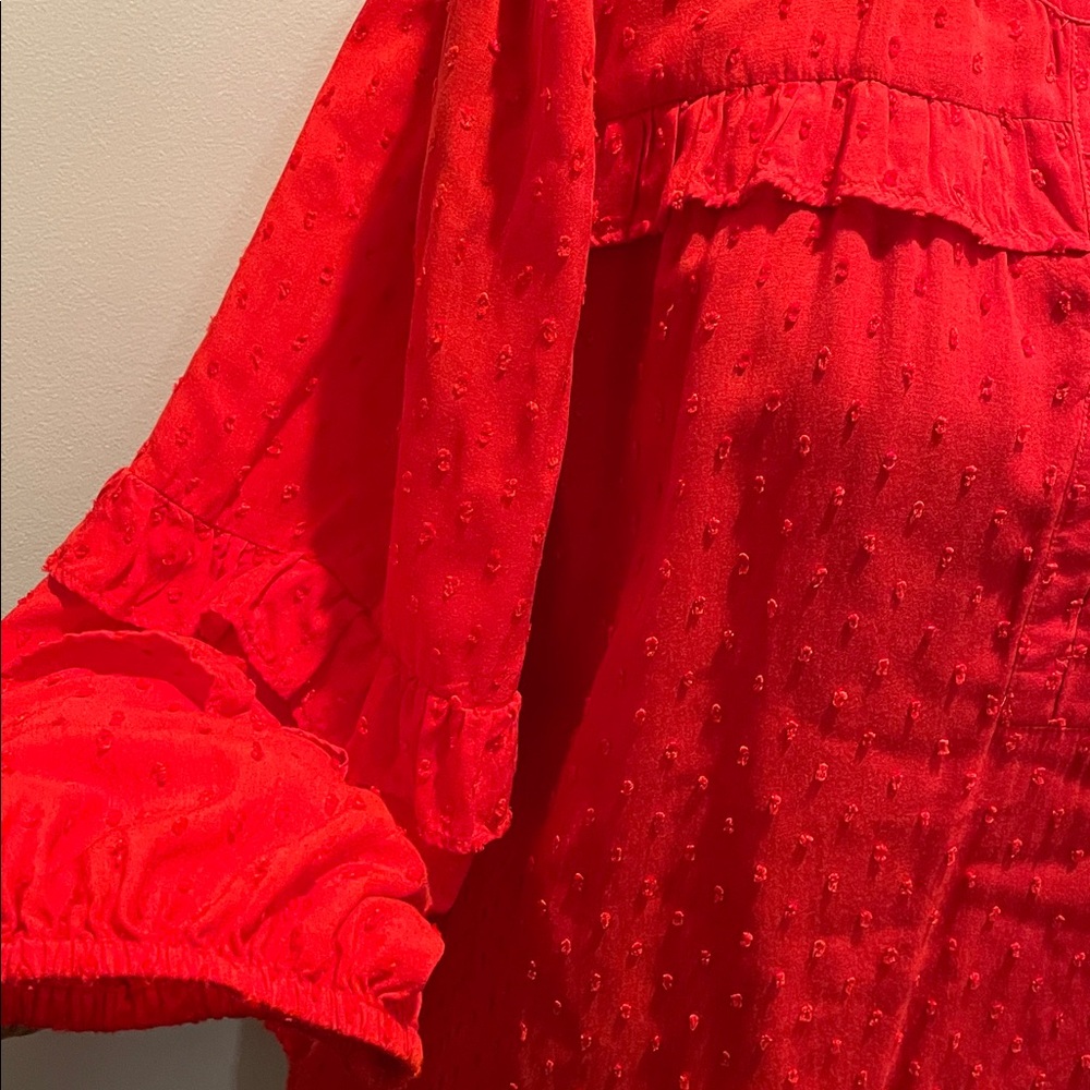LOFT Women’s Swiss Dot Ruffle Blouse Size M Red Romantic Peasant Boho Adaptable - Picture 7 of 11